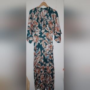Lulu's Teal and Cream Floral Long Sleeve Dress